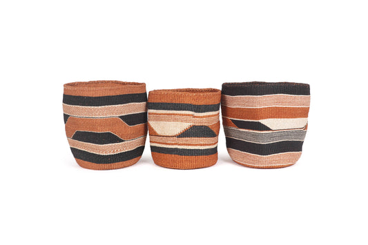 KADI: Geometric natural and black Baskets | Natural planter | Storage basket | Plant pot cover: Bold stripes