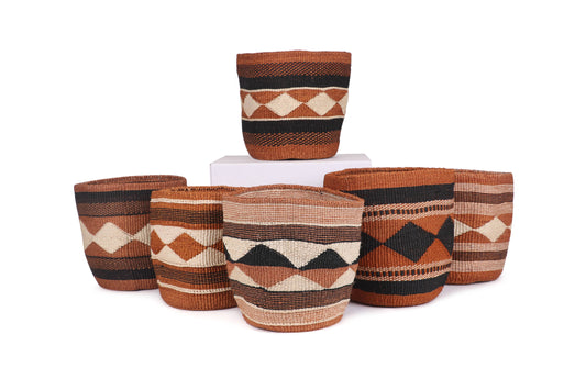 KADI: Geometric natural and black baskets | Natural planter | Storage basket | Plant pot cover: Diamonds